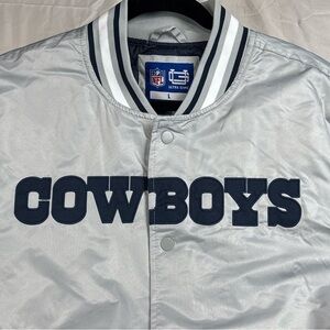 NFL Ultra Game Dallas Cowboys Snap Satin Jacket Silver Men’s Large NWT